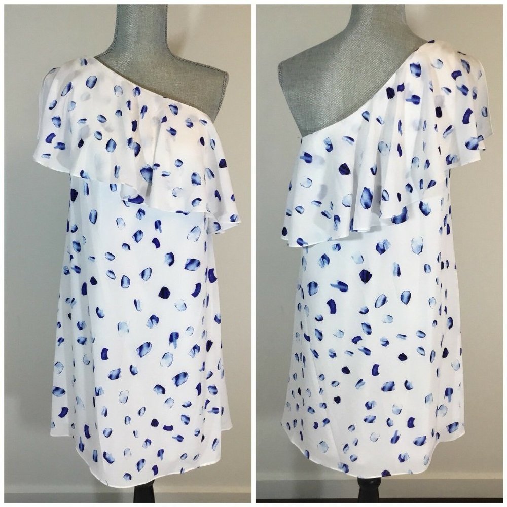 CeCe Size 6 Floating Petals Ruffled Dress Dot